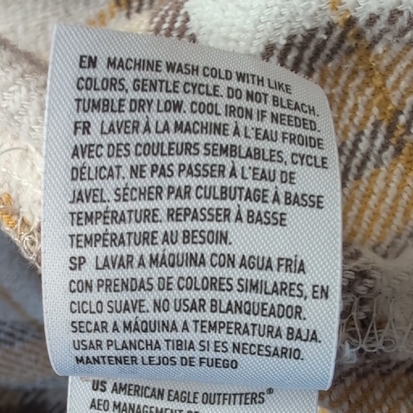 American Eagle Outfitters White and Brown Plaid Button Down Shirt Flannel Cotton - Picture 8 of 11